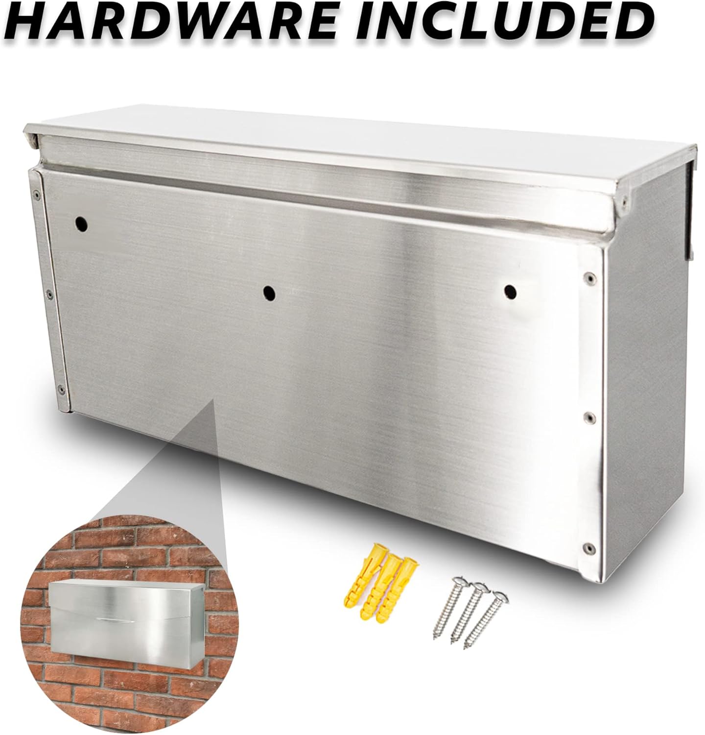 Pochar Rainproof Stainless Steel Mailbox for Walls, Heavy Duty Wall Mounted Mailbox - 14.75'' x 3.75'' x 7'' Rust Proof Steel Dropbox with Rainproof Design(Silver)