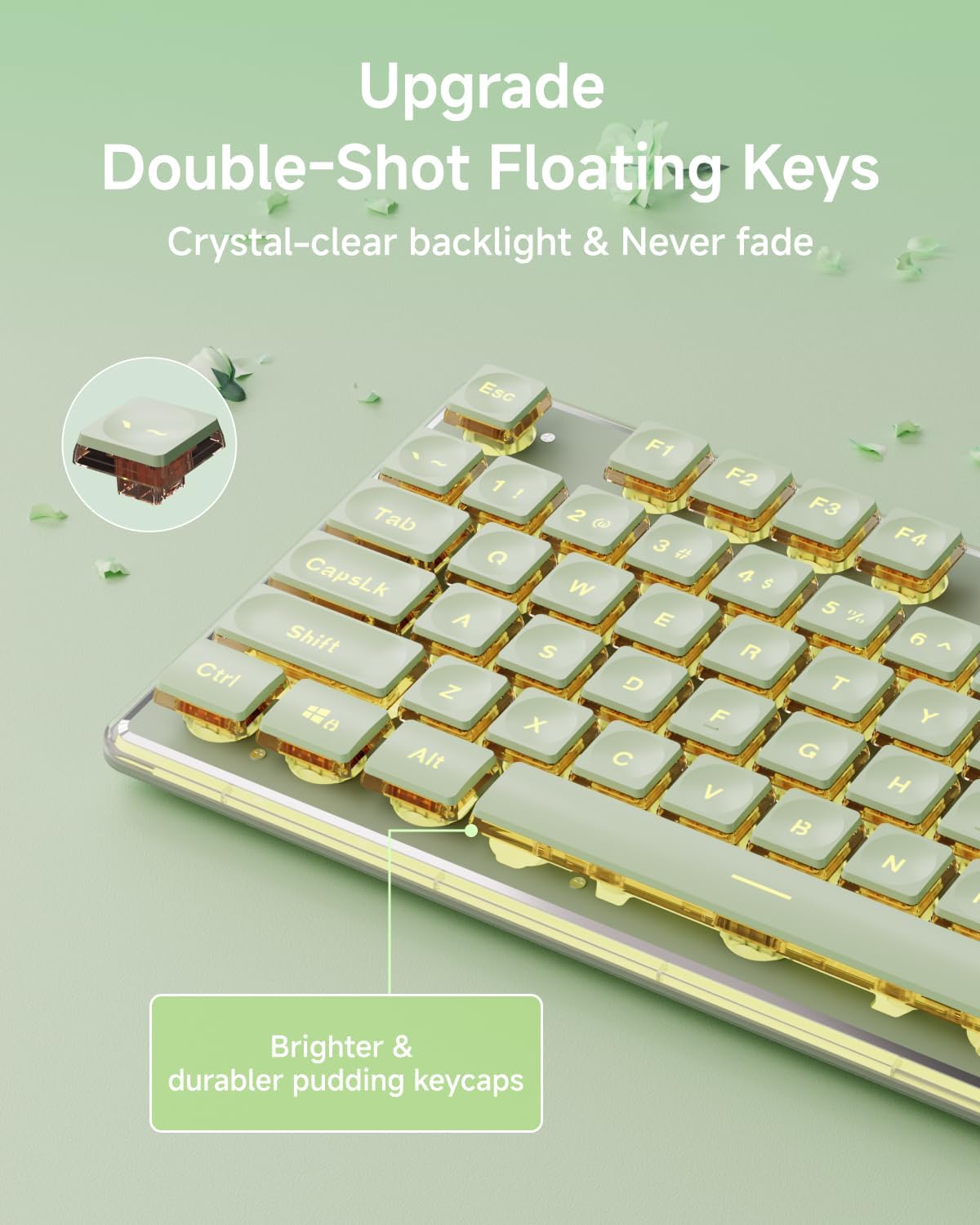 V3 Wireless Keyboard and Mouse with Single Backlit, Metal Panel, Bluetooth/2.4G Rechargeable Silent Keyboard and Mouse Combo Light up Full Size Cute Keyboards-Green