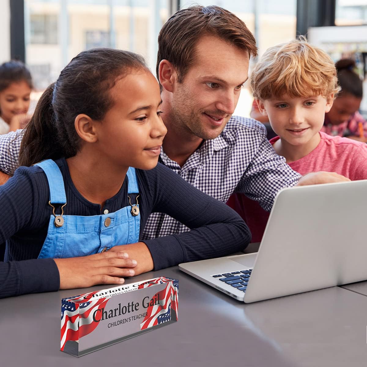 Desk Name Plate Personalized | Office Decor | Name Tags | Desk Decorations for Women Office… (US Flag)