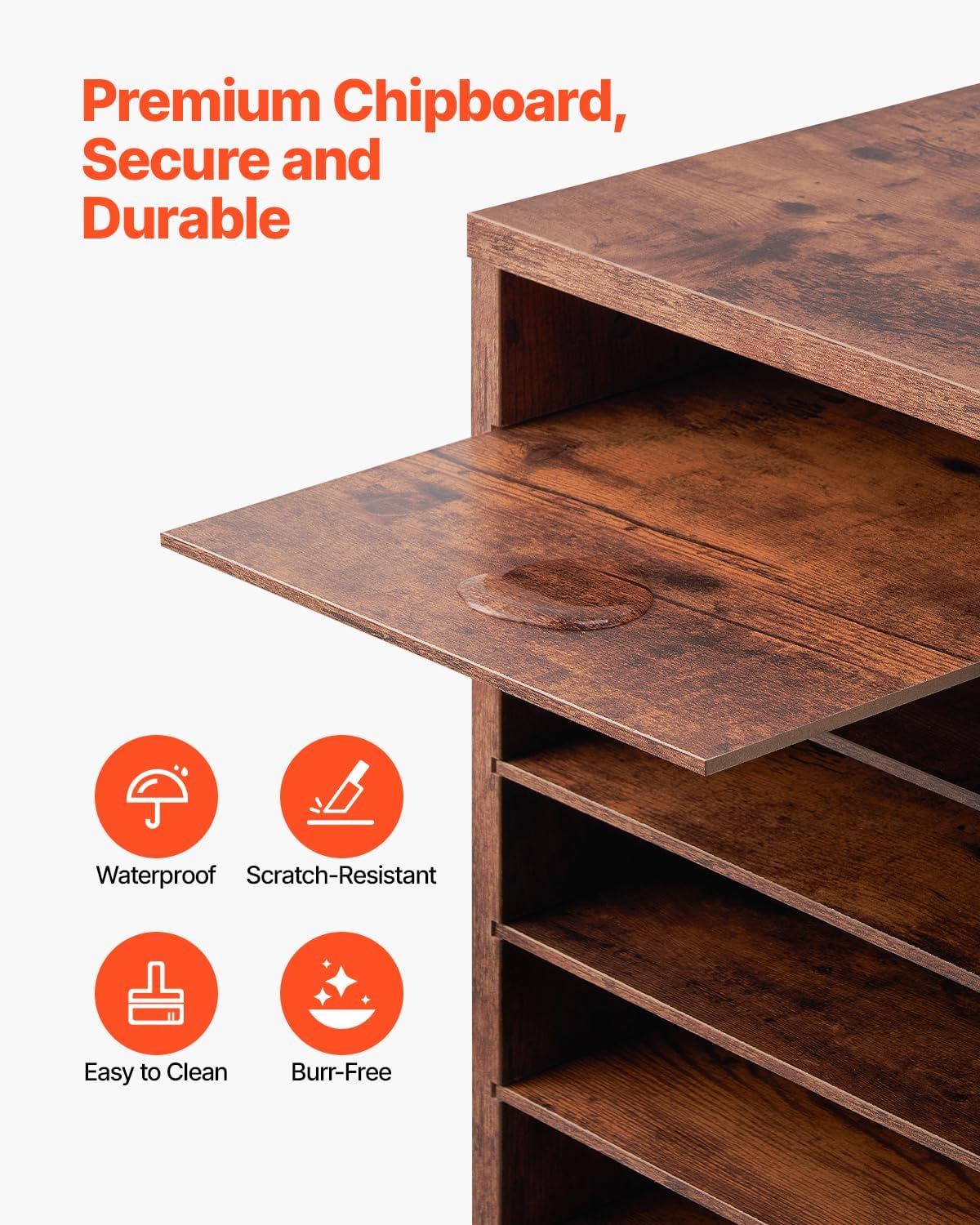 VEVOR Literature Organizer, 24 Compartments Office Mailbox with Removable Shelves, Wooden Mailbox Sorter Particle Board Office Home Classroom Storage, File Sorter for Documents, Papers, Retro Brown