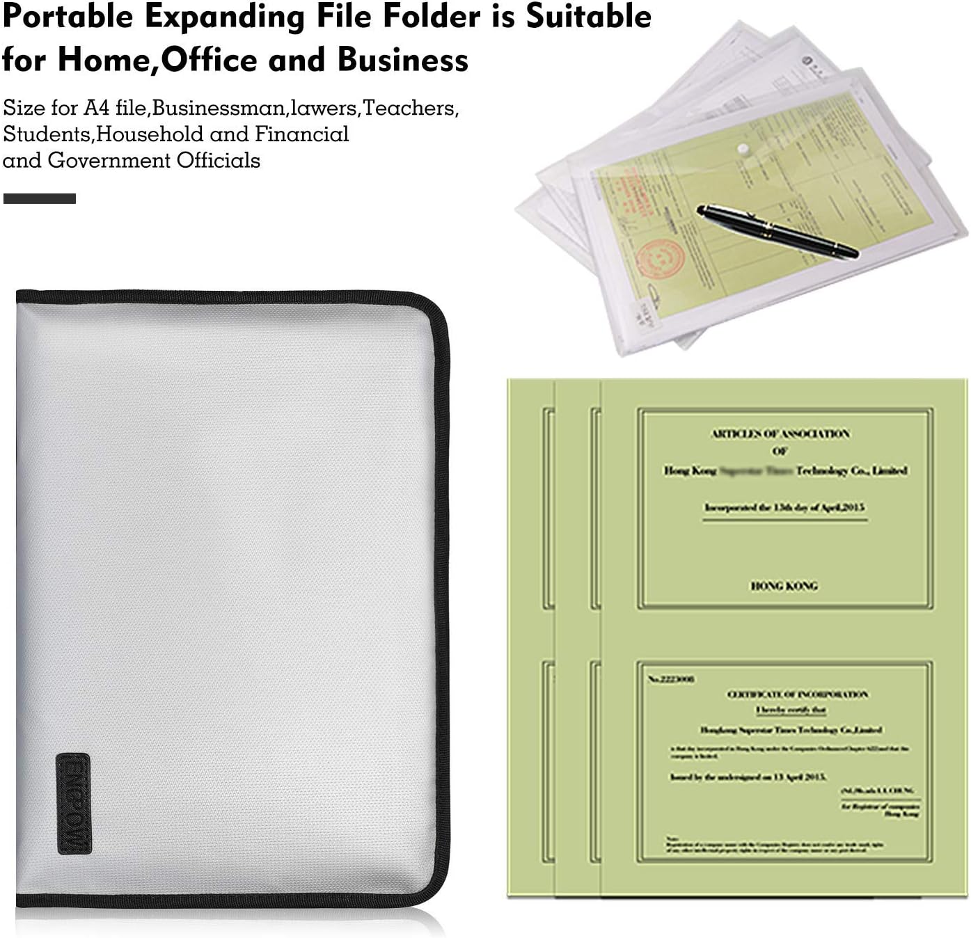 ENGPOW Expanding File Folder Important Document Organizer Fireproof and Waterproof Document Bag with A4 Size 13 Pockets Zipper Closure Non-Itchy Silicone Coated Portable Filing Wallet Pouch(Silver)