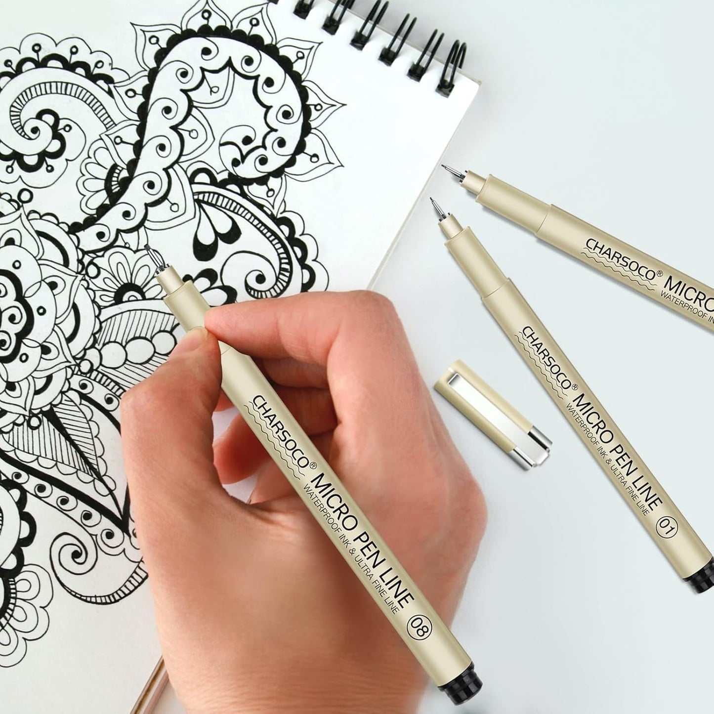 01 Micro Pen, 6 Pack Black Fine Point Pen with Waterproof Archival Ink, 0.25mm Fineliner Ink Pens for Artist Illustration, Sketching, Anime, Manga, Technical Drawing and Scrapbooking