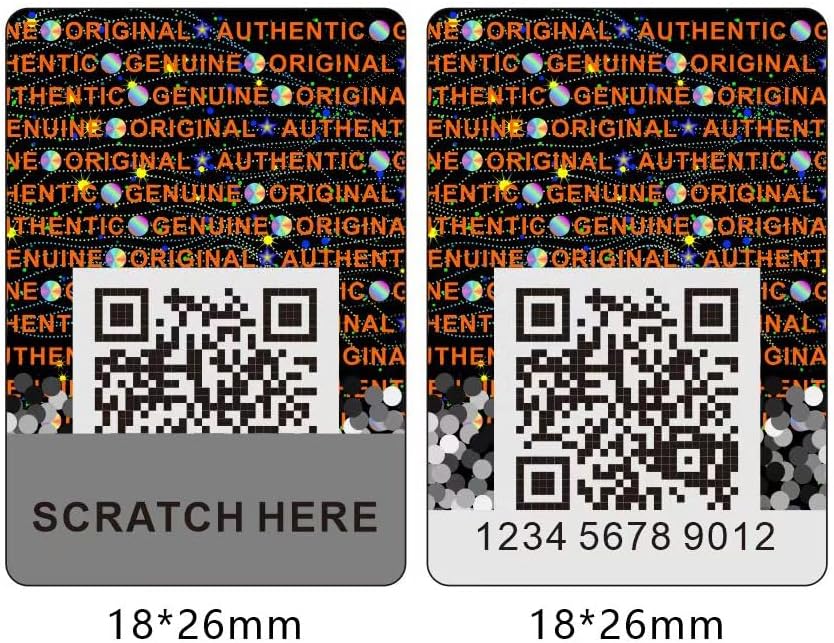 Anti-Counterfeit Packaging Authentic Hologram Labels Silver QR Code Stickers Security Seals Genuine Tags Unique Random Serial Number 1X0.7 inch Holographic Stickers (480pcs)
