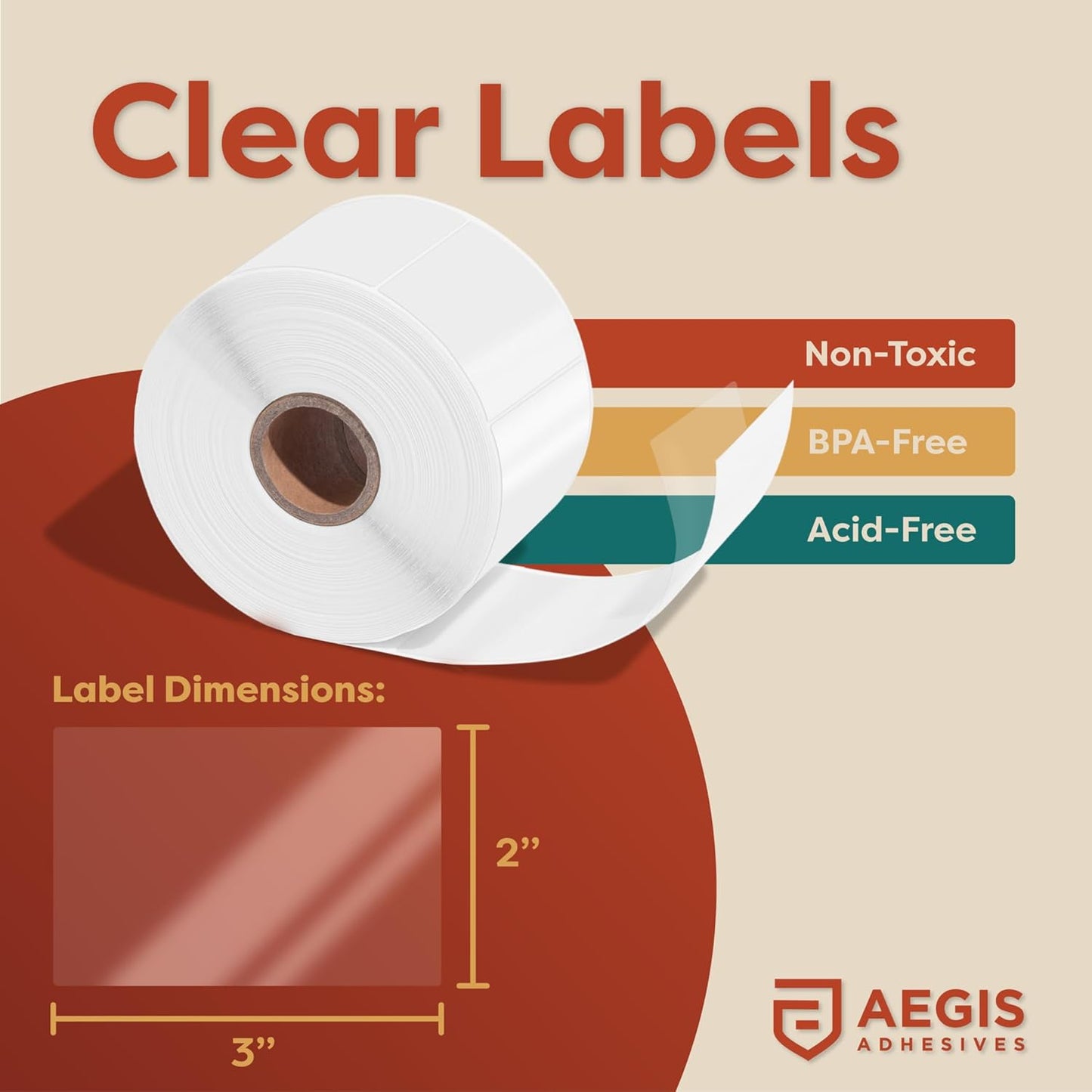 Aegis Adhesives - 2" X 3" Clear Rectangle Labels - Transparent Stickers to Protect Barcodes, Addresses, Library Book Spines, and More (1 Roll, 500 Labels/Roll)