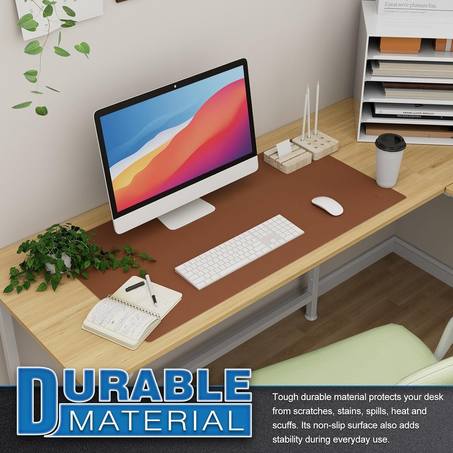 K KNODEL Large Office Leather Desk Mat, Mouse and Keyboard Pad, Computer and Laptop Mat, Desktop Protector and Cover, Writing Pad and Blotter (31.5"x15.7", Brown)