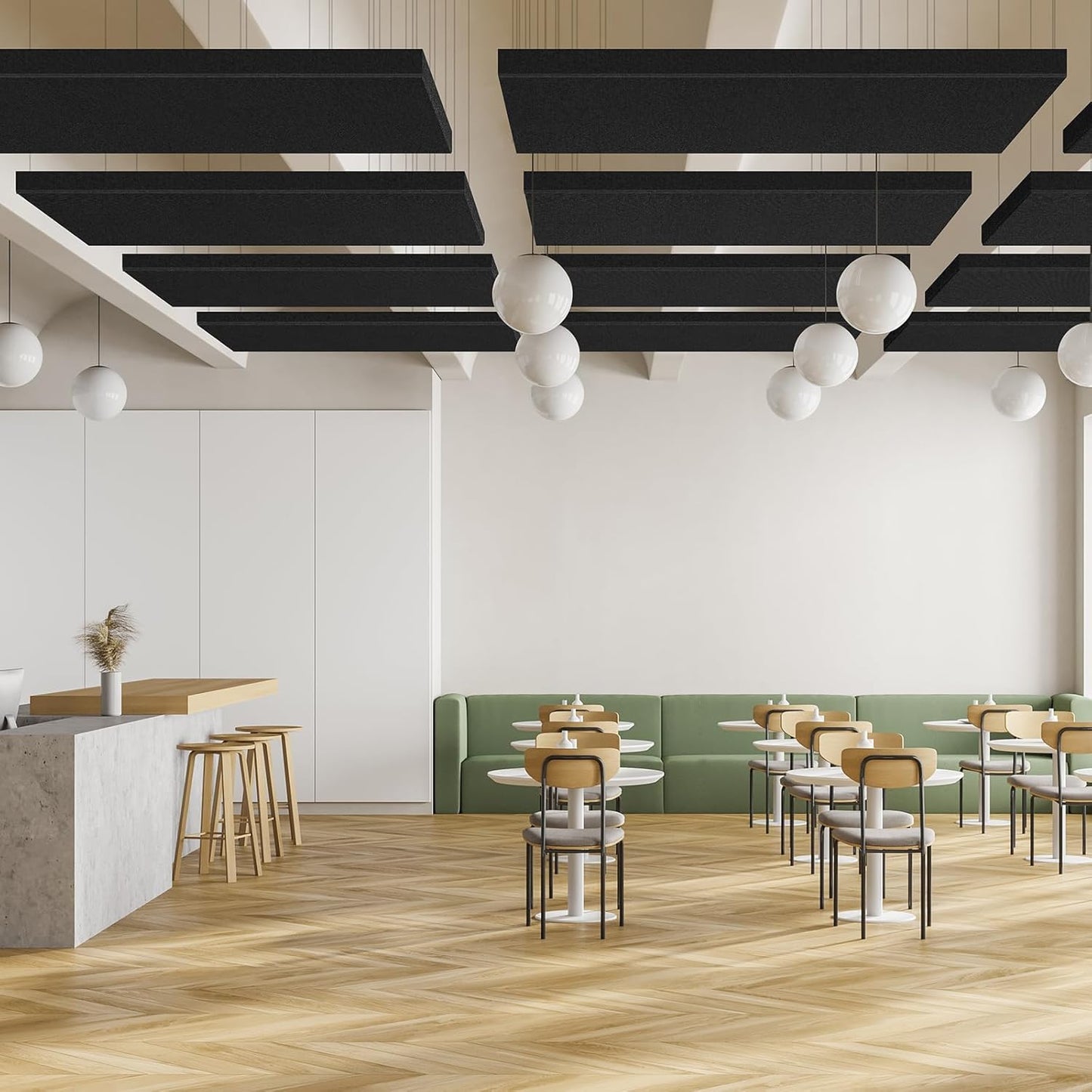 2” Thick Acoustic Panels with Hanging Brackets to the Wall, 2 PCS 47.2” x 11.8” Fiberglass Sound Absorbing Panels for Home Theater Church Office Wall or Ceiling, Deep Black