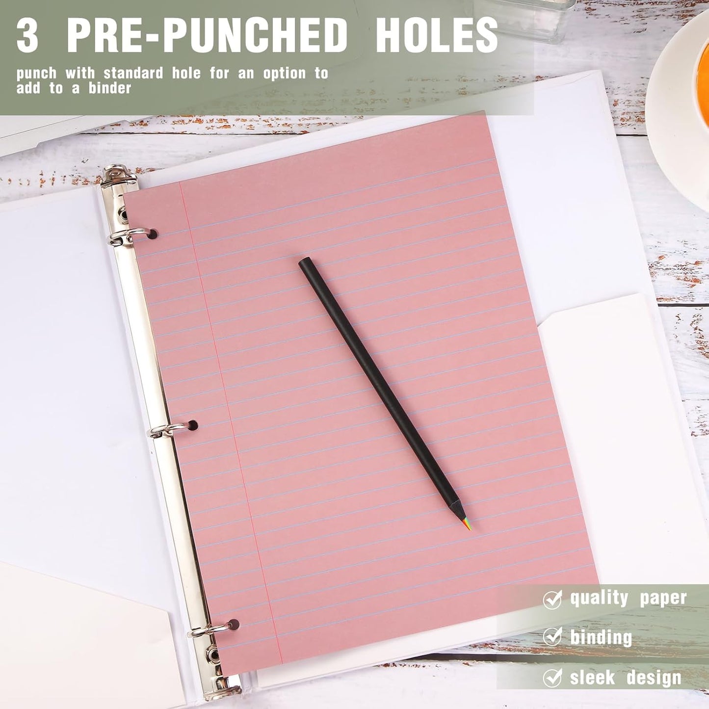 PerKoop 600 Sheets Colored Loose Leaf Paper 8.5" x 11" college ruled Lined 3 Hole Punched notebook Filler Paper for 3 Ring Binders Office School Supplies (Morandi Colors)