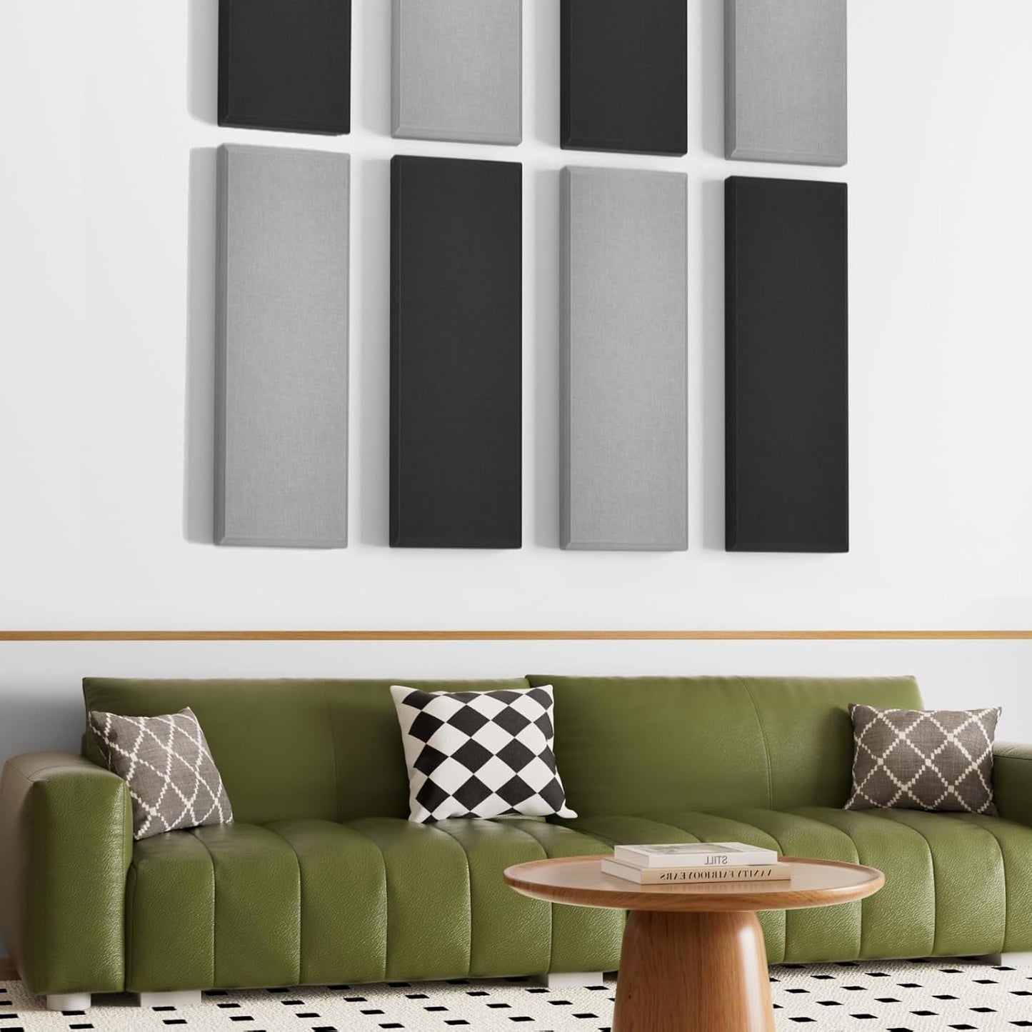 TONOR 4 PCS Large Acoustic Panel, 35.4″ * 11.8″ * 2.36″ 3D Fiberglass Sound Proof Panel with Full Self-adhesive, Decorative Echo Absorbing Wall Panel, for Studio, Living Room, Home, Office, Grey