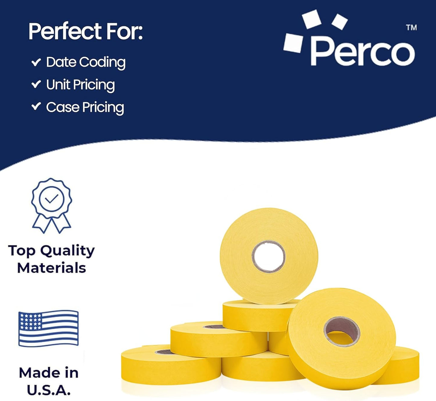 Perco Yellow Pricing Labels for Monarch 1136 Price Gun - 1 Sleeve, 8 Rolls, 14,000 Price Marking Labels - with Ink Roll Included