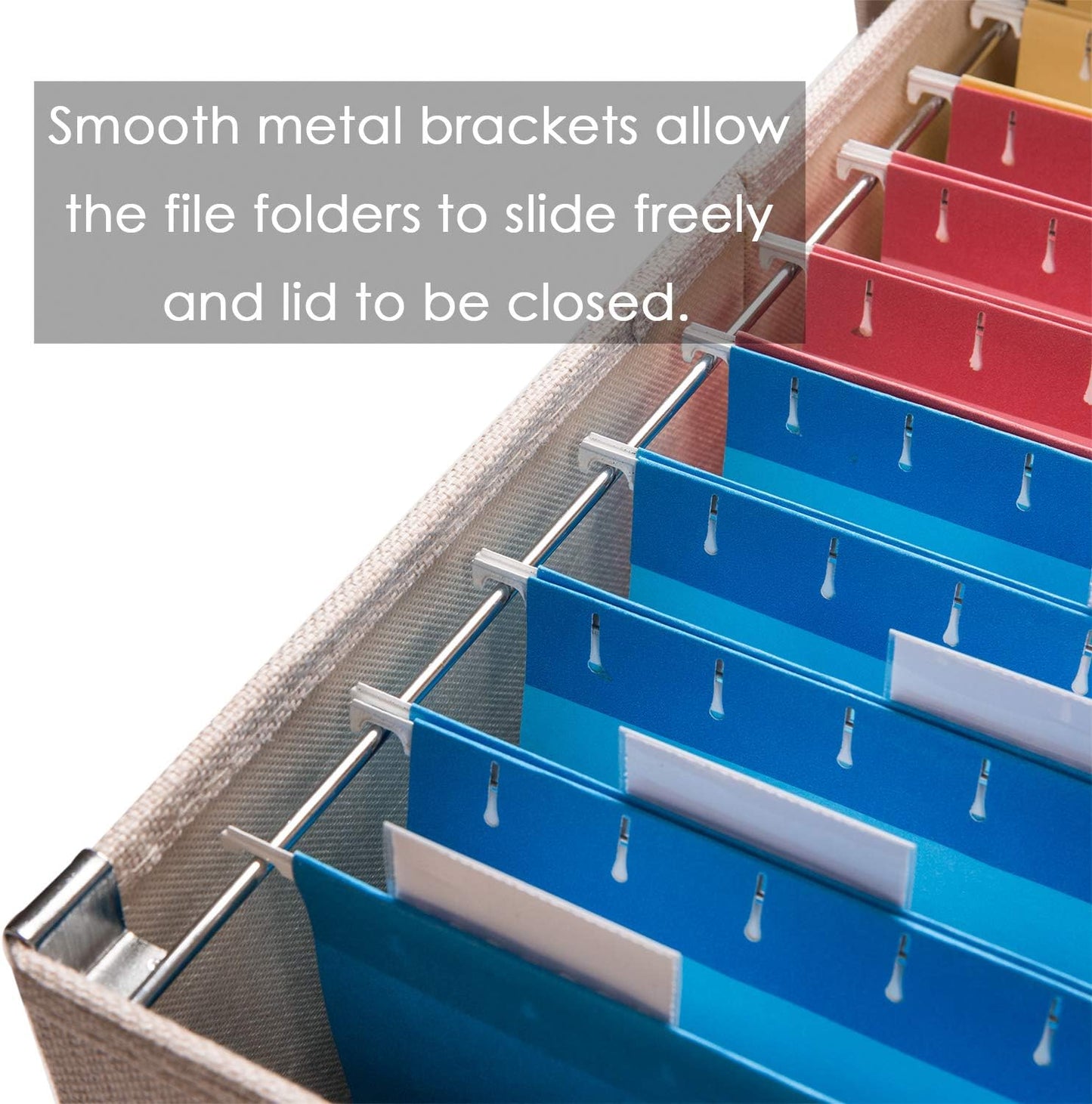 PRANDOM File Organizer Box - Set of 1 Collapsible Decorative Linen Filing Storage Hanging File Folders with Lids Office Cabinet Letter Size Light Grey (14x9.3x10.8 inch)