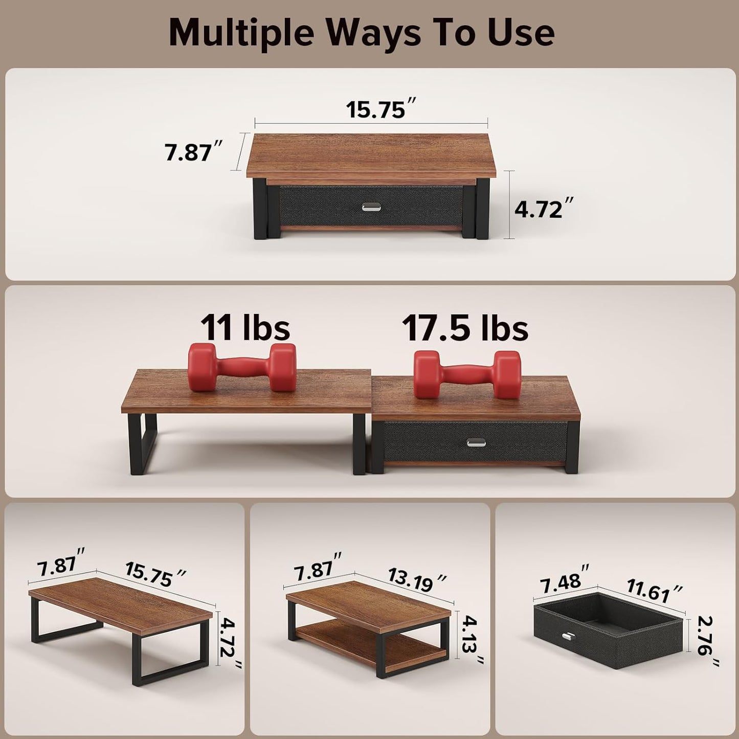 WOHOMO Dual Monitor Stand Riser with Drawers, Desk Organizers for 2 Monitors, Desktop Storage Stand for Computer,Laptop,Walnut