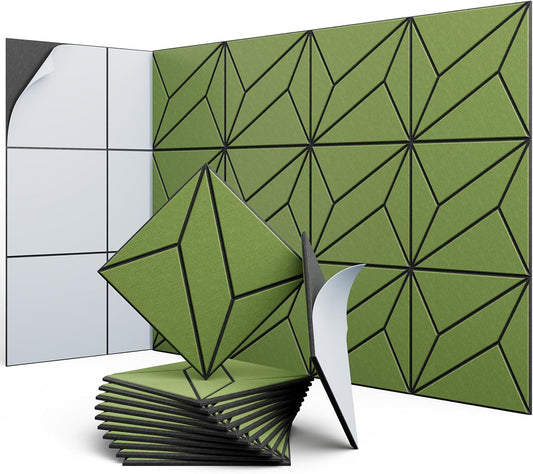 12 Pack 12" X 12" X 0.47" Acoustic Panels for Wall Sound Absorbing, Dual-Color P-Stripes Square Self-Adhesive Sound Panels, High Density Suitable for Multiple Scenarios(Black+DarkGreen)