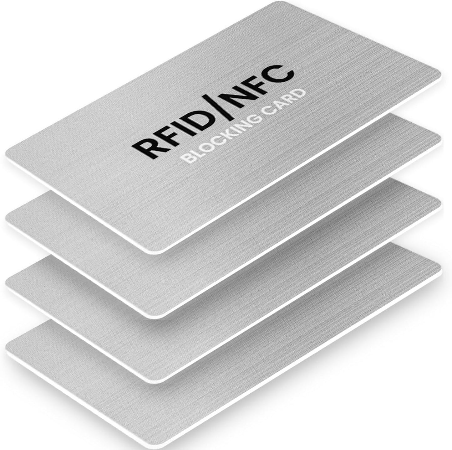 RFID Blocking Cards, Premium Contactless NFC Debit Credit Card & Passport Protector Blocker Set for Men & Women - Smart Slim Design One Card Protects Entire Wallet/Purse Safe -Silver 4 pack