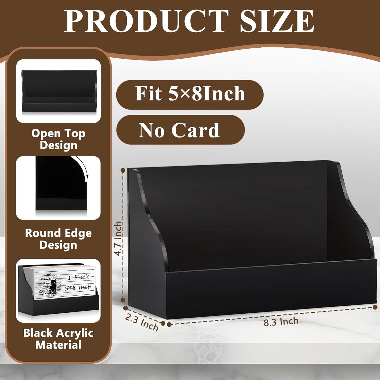 5X8 Index Card Holder Acrylic Black Note Card Holder Index Card Stand Note Card Organizer Box Flash Card Organizer Postcard Display Rack Business Card Storage For School Library(No Card)
