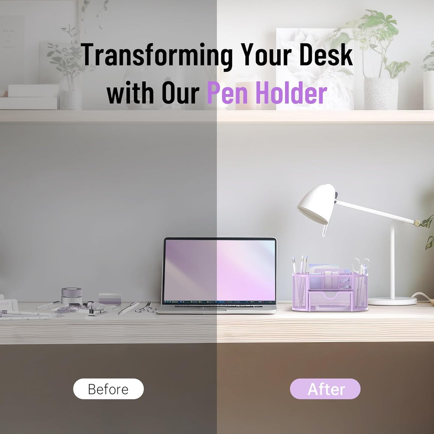 SUPEASY Mesh Desk Organizer, Desk Accessories & Workspace Organizers with Drawers, Pencil Holder for Desk with 9 Compartments for Office Suppliess, 8.6 x 4.3 x 4.1 Inch, Purple