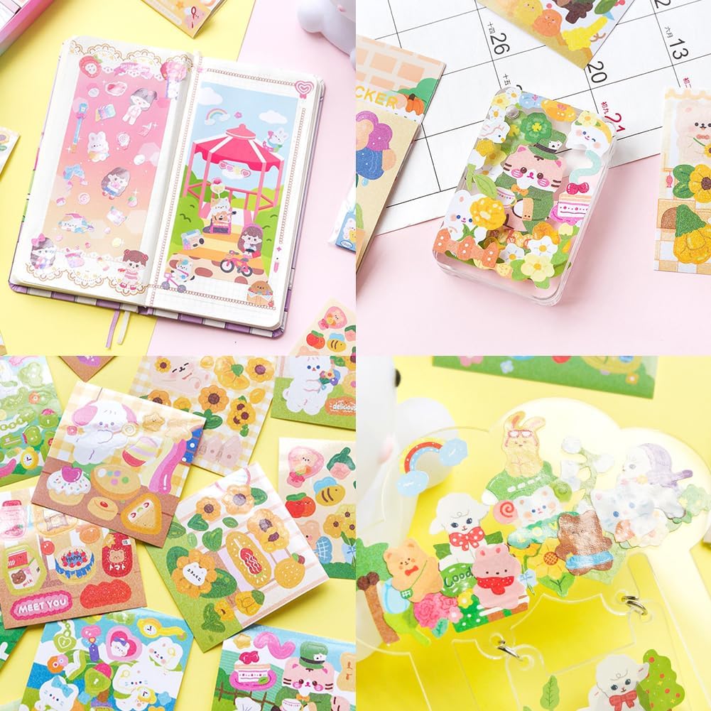Kawaii PVC Animals Scrapbook Stickers,EAMOTOL 800 PCS/100 Sheets Cute Ducks Bear Bunny Dog Clipping Sticker for Journaling Laptop Planners Scrapbooking Diary Album Notebook Handbook Calendar DIY Craft