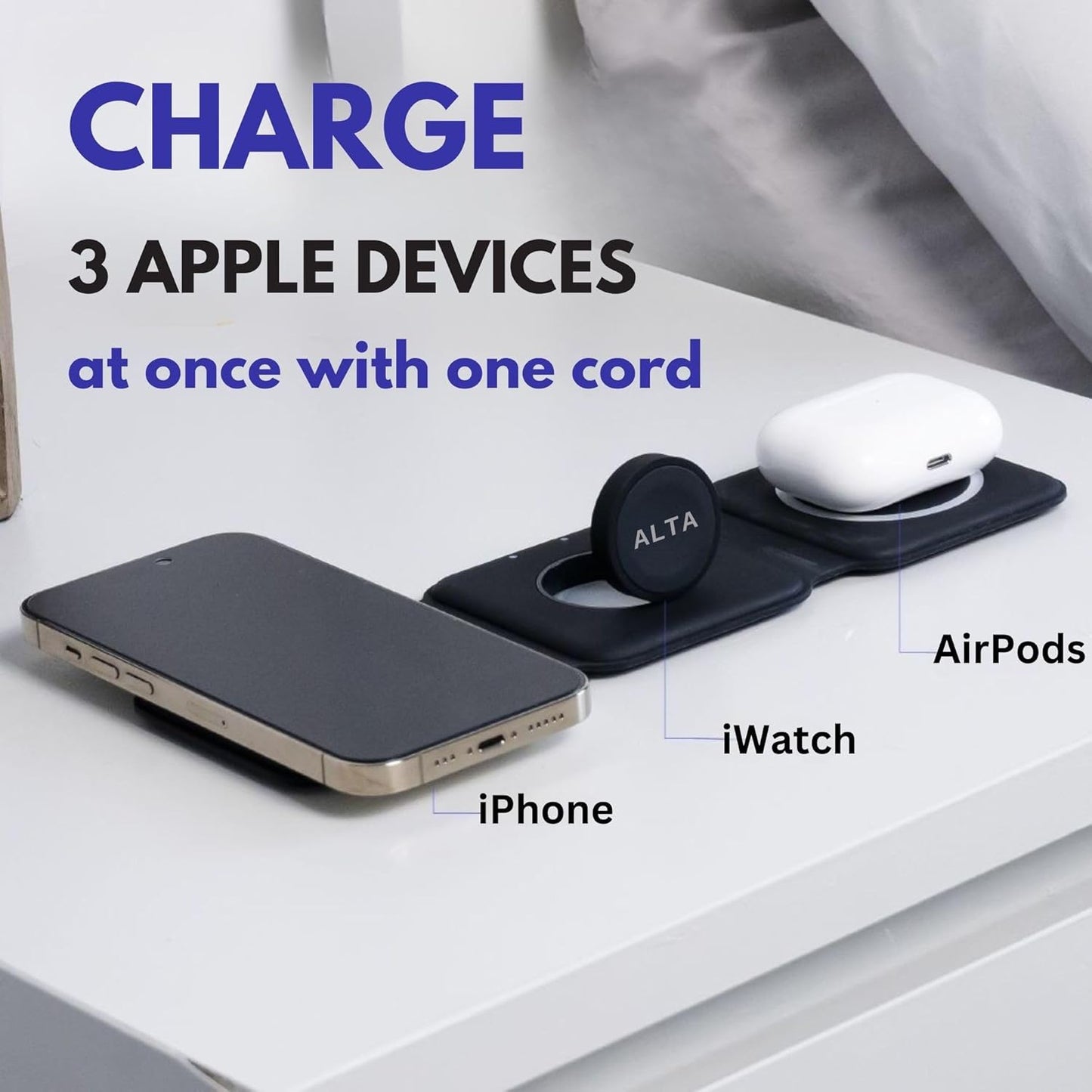 3-in-1 Magnetic Wireless Charger for iPhone, Apple Watch & AirPods – Fast Charging Station, Foldable Dock for Travel & Desk, Compatible with All iPhone Models, with 20W Adapter
