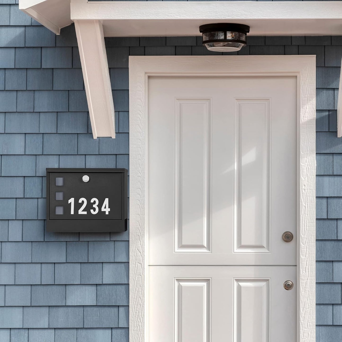 LAND·VOI Locking Mailbox Wall Mounted, Metal Postbox with Three Sets of Mail Box Number Stickers, 4 Keys, 14.4" x 4.5" x 11.2", Large Capacity, Black, AMB11B