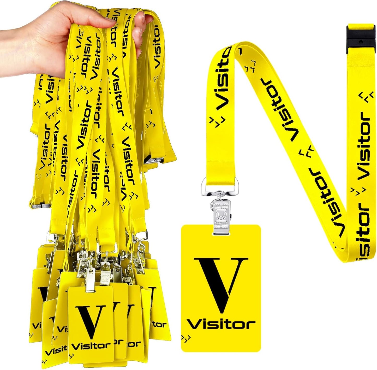 PerKoop 25 Pack Visitor Badge Lanyards Volunteer Badge Holder with Clips ID Card Holder with PVC Pass Card Reusable Breakaway Lanyards for Company Exhibition Guest Visitor (Yellow)