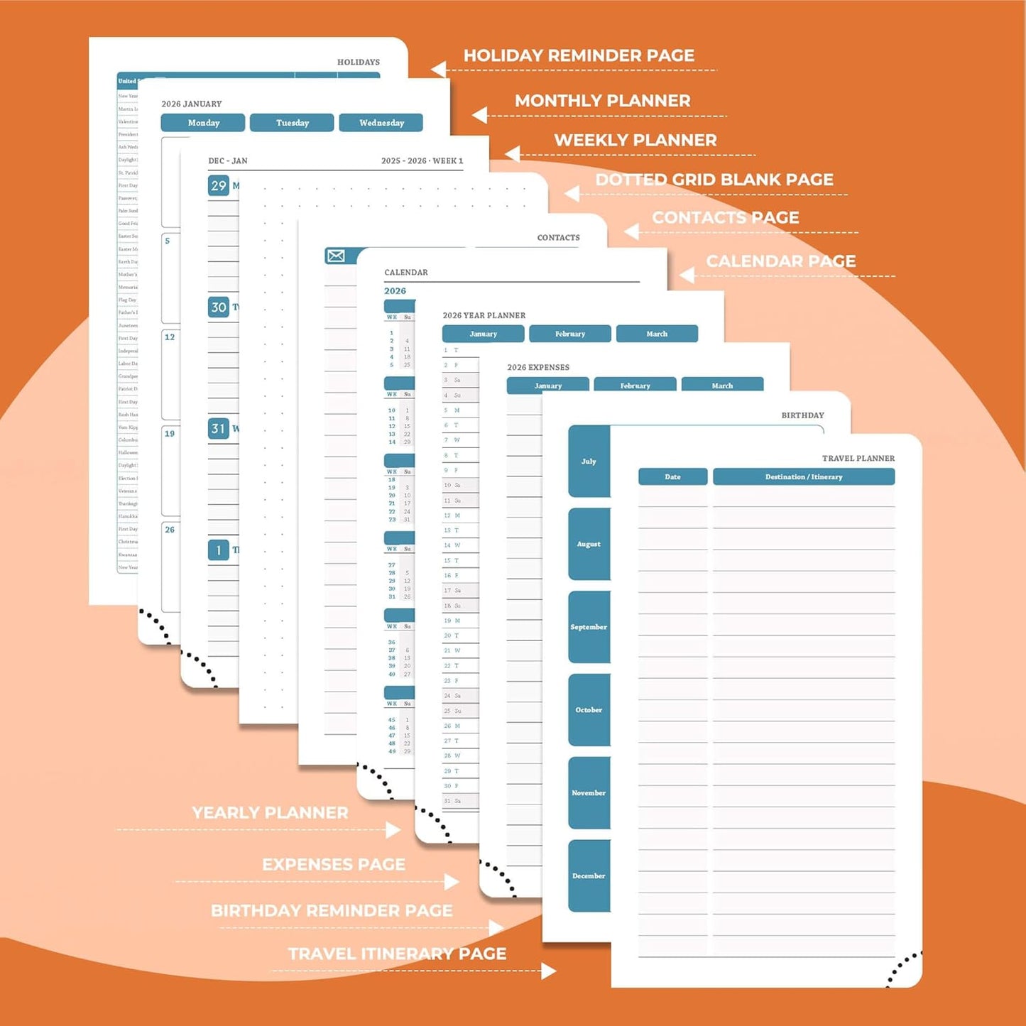 Planner 2026 Daily Weekly and Monthly,6.5"x3.75",12 Months Spiral Bound Calendar Agenda with Self-adhesive Pen Holder,2026 Appointment Book with Vegan Leather Soft Cover,Orange
