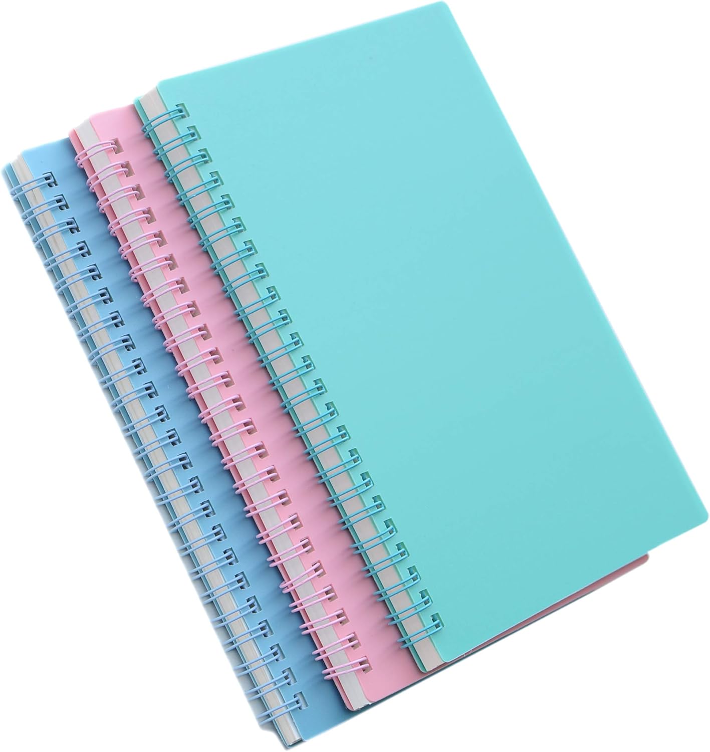 Yansanido Spiral Notebook, 3 Pcs A5 Thick Plastic Hardcover 8mm Ruled 3 Color 80 Sheets -160 Pages Journals for Study and Notes (Light Pink,Light Green,Light Blue, A5 5.7" x 8.3"-Ruled)