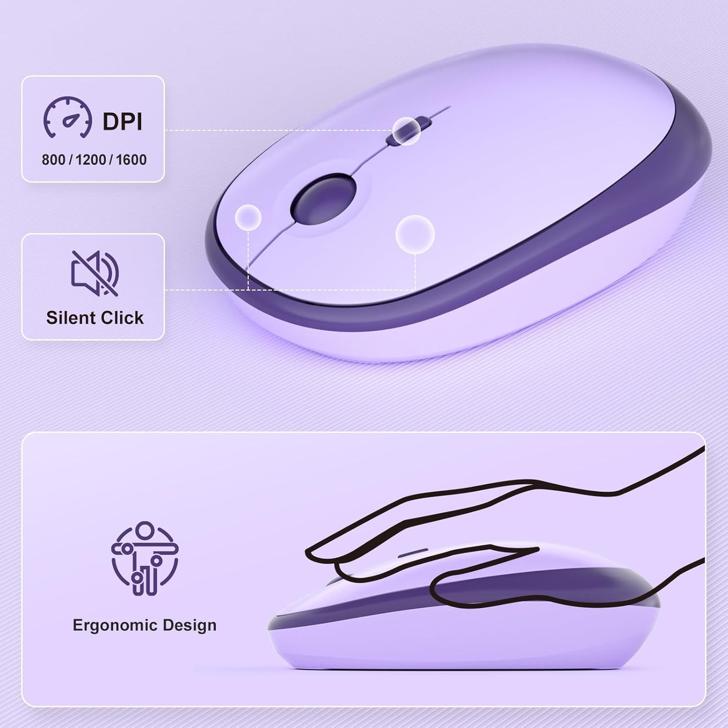 Wireless Keyboard and Mouse Combo, MOWUX Full Size Typewriter Retro Round Computer Keyboard, Cute Optical Mouse Wireless, Plug and Play, for Laptop, PC, Computer- Violet Field