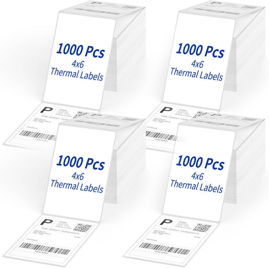 4" x 6" Direct Thermal Labels,4000 Fanfold Shipping Labels with Perforated line for Zebra & Rollo Printer,Thermal Printer Label 4x6,Permanent Adhesive