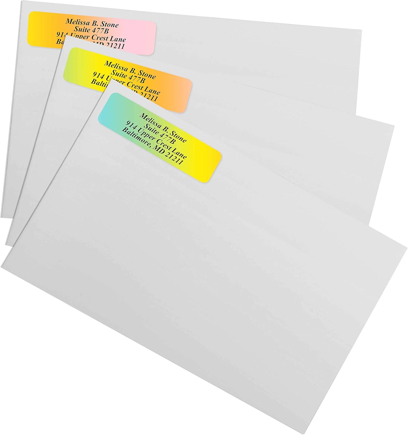 Cascading Rainbow Medley Personalized Return Address Labels with Elegant Plastic Dispenser - Roll of 500 Custom Stickers