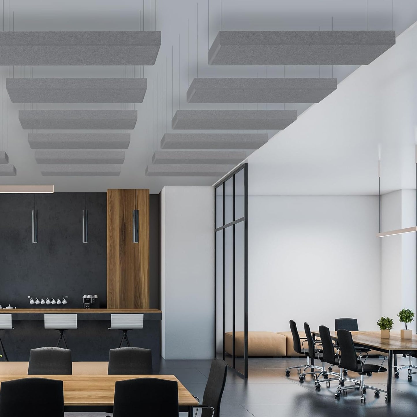 2” Thick Acoustic Panels with Hanging Brackets to the Wall, 2 PCS 47.2” x 11.8” Fiberglass Sound Absorbing Panels for Home Theater Church Office Wall or Ceiling, Light Grey