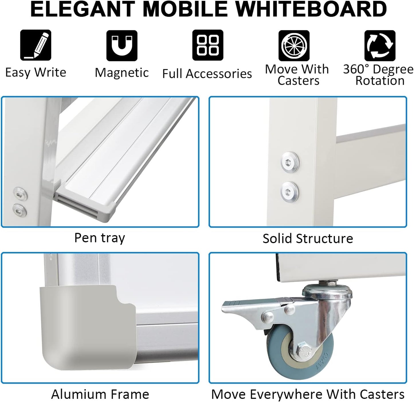 40" x 28" Mobile Dry Erase Whiteboard Double-Sided White Boards on Wheels Flip-Over Magnetic Rolling Whiteboard with Stand, Aluminium Frame