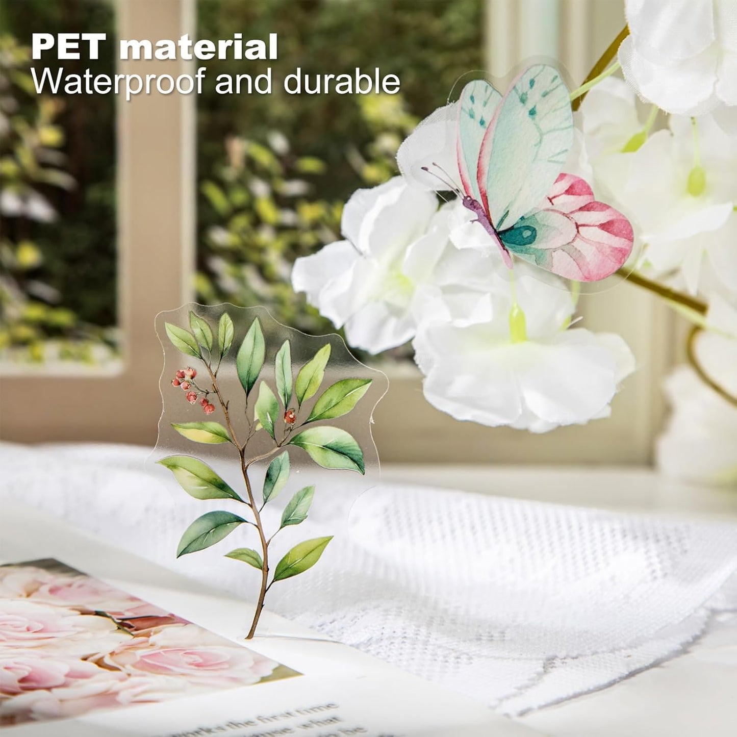 Butterfly and Branch PET Sticker Set, 120PCS Botanical Stickers for Scrapbooking, Journaling, DIY Crafts, and Planner Supplies