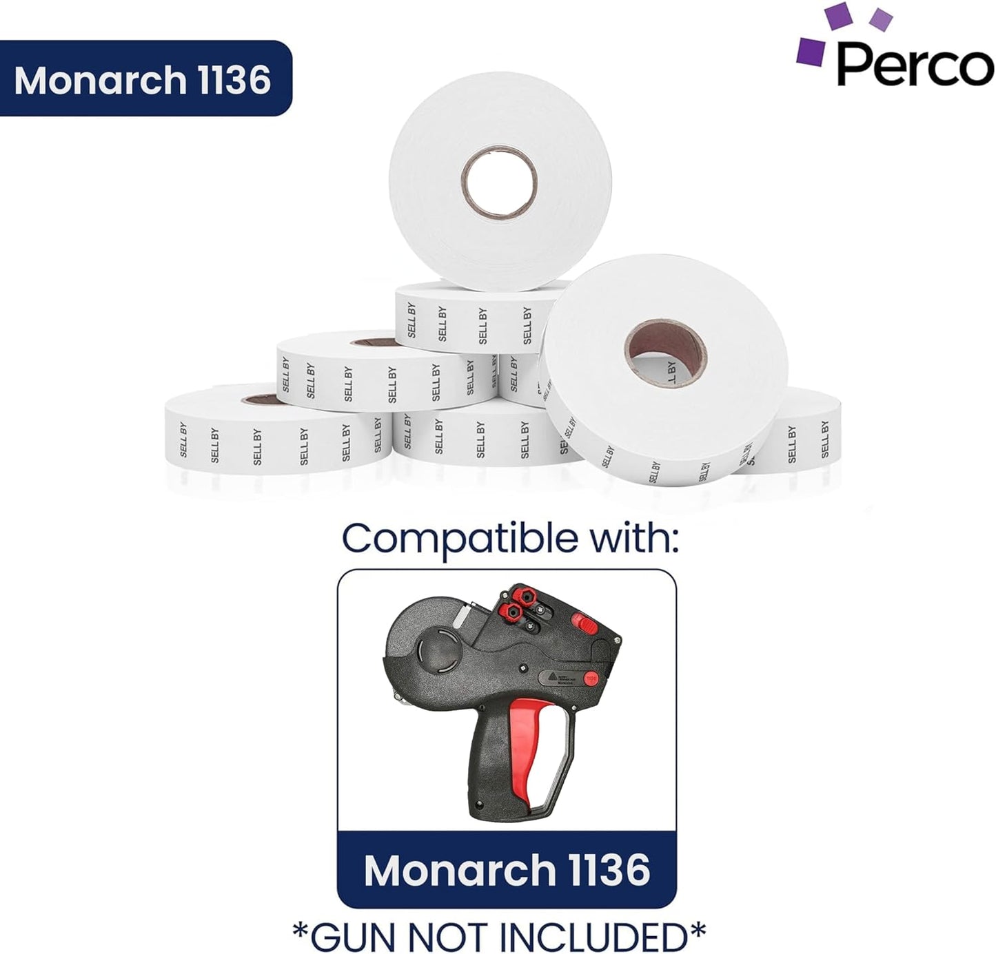 Perco Sell by Labels Pricing Labels for Monarch 1136 Price Gun -3 Sleeves 24 Rolls 42,000 Labels