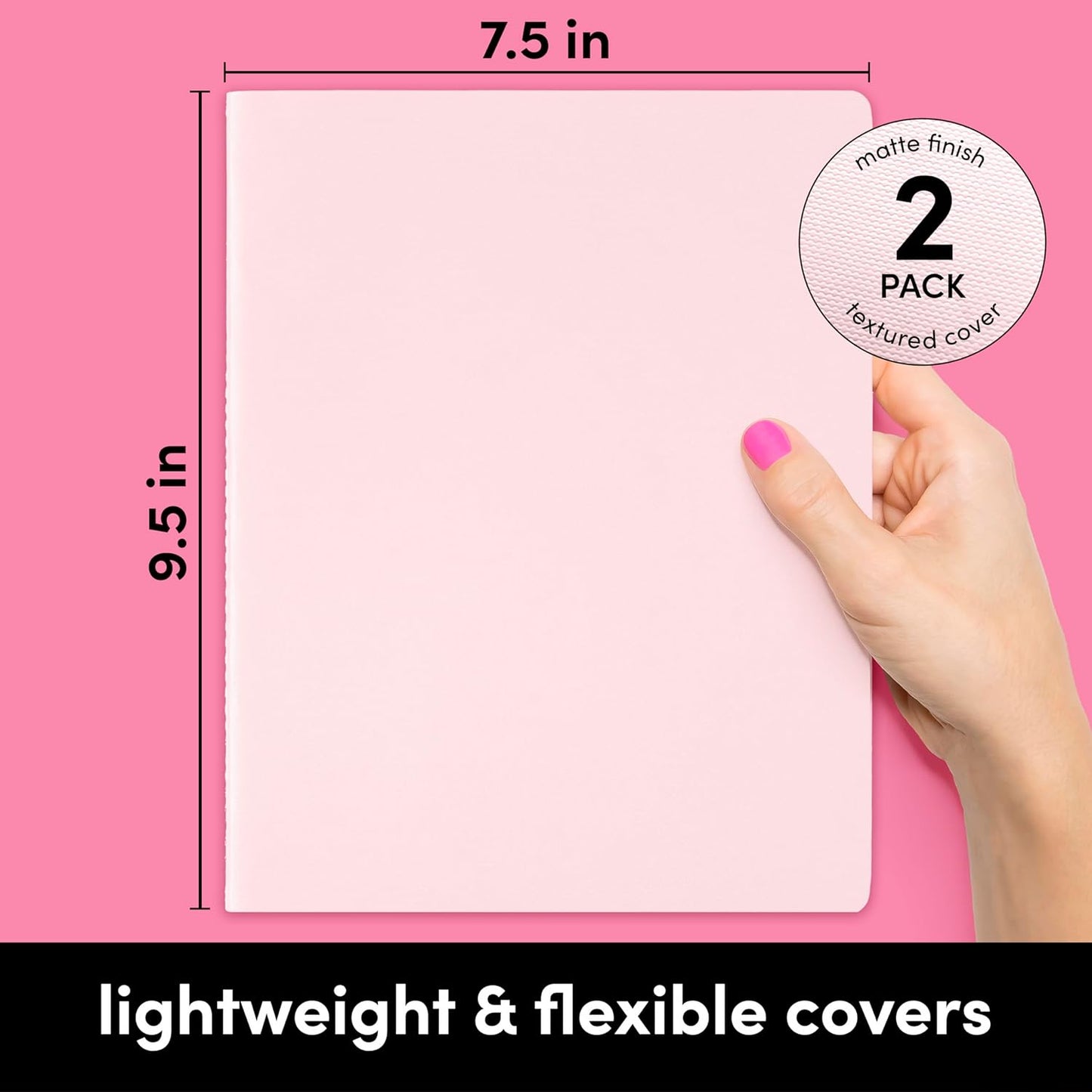 PAPERAGE Soft Cover Lined Journal Notebook, 2 Pack, (Blush), 100 Pages, Large 7.5 inches x 9.5 inches, College Ruled, Ideal for Note Taking & Travel Journal