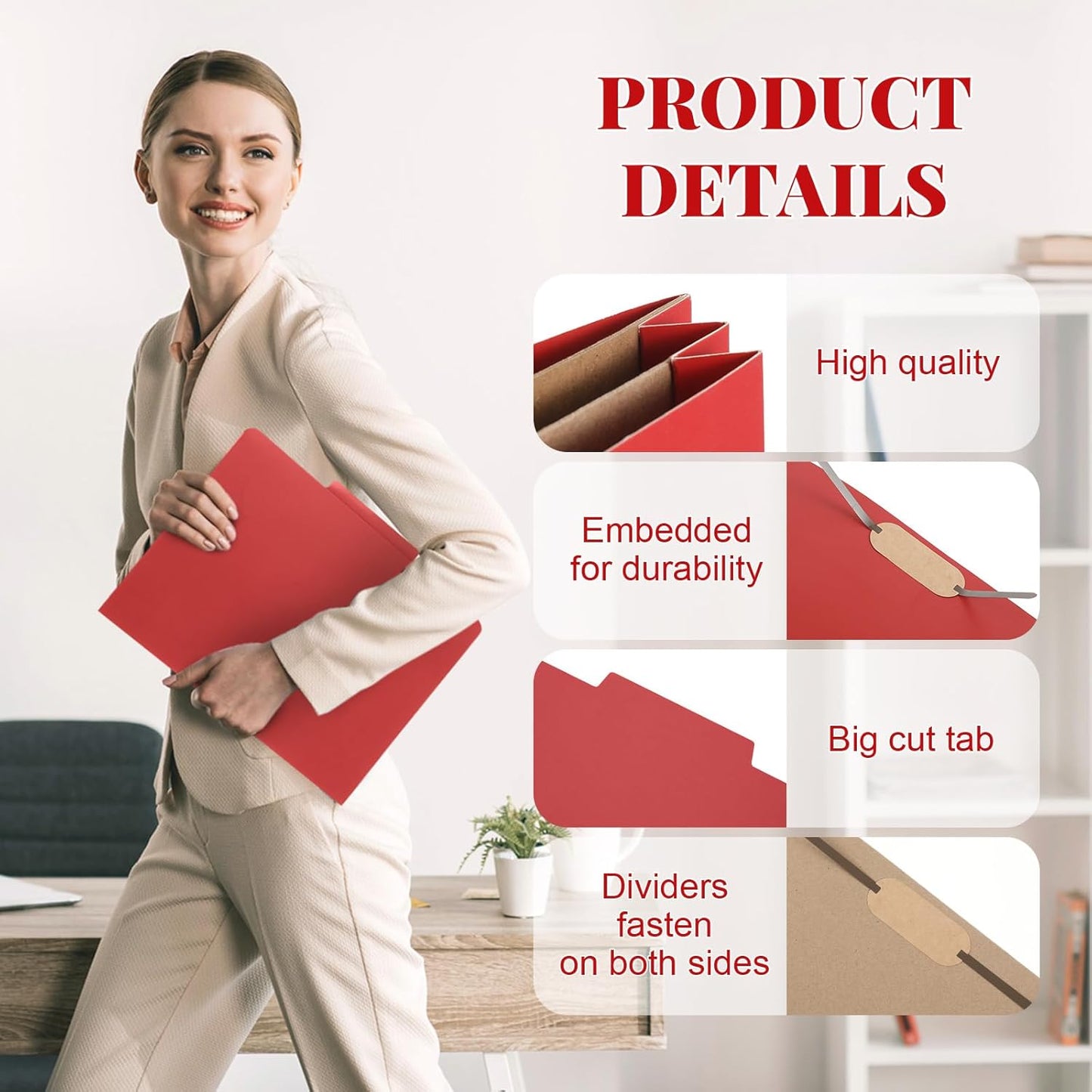 12 Pcs Classification Folders Letter Size, 2 Pocket Dividers Pressboard File Folder with Fasteners, Expanding File Organizer Bulk for Teachers, Clergy, Office, Church, Christmas (Red)