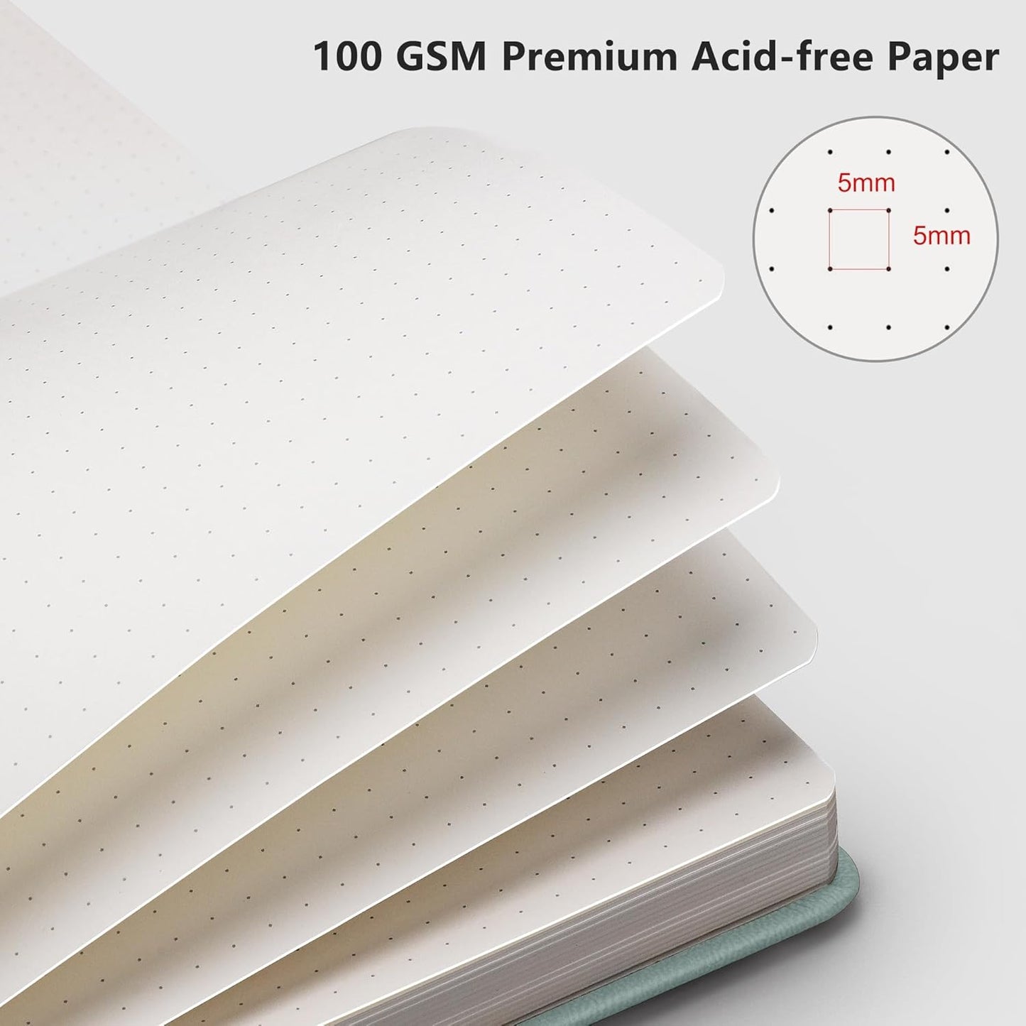 RETTACY Bullet Dotted Journal Notebook, 192 Pages, A5 Medium Size (5.7'' x 8.3''), Leather Hardcover, 100 GSM Thick Paper, for Bullet Journaling, Planning, Tracking (Blue-gray)