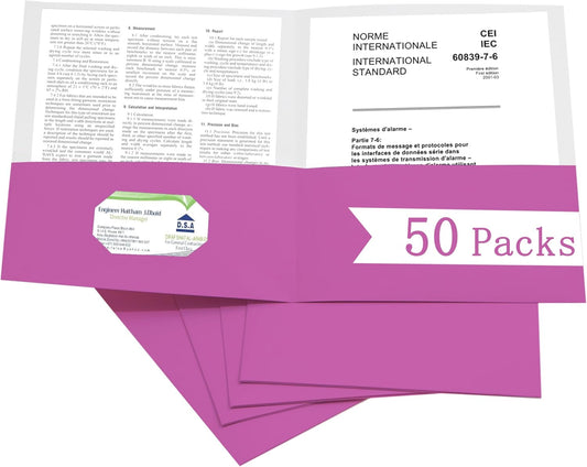 Zzrywuty 50 Packs Heavy Duty 2 Pocket Folders with Business Card Slot,Holds 100 Sheets Fits Letter Size File Folder Presentation Folder for School,Office,Home(Rose Purple)