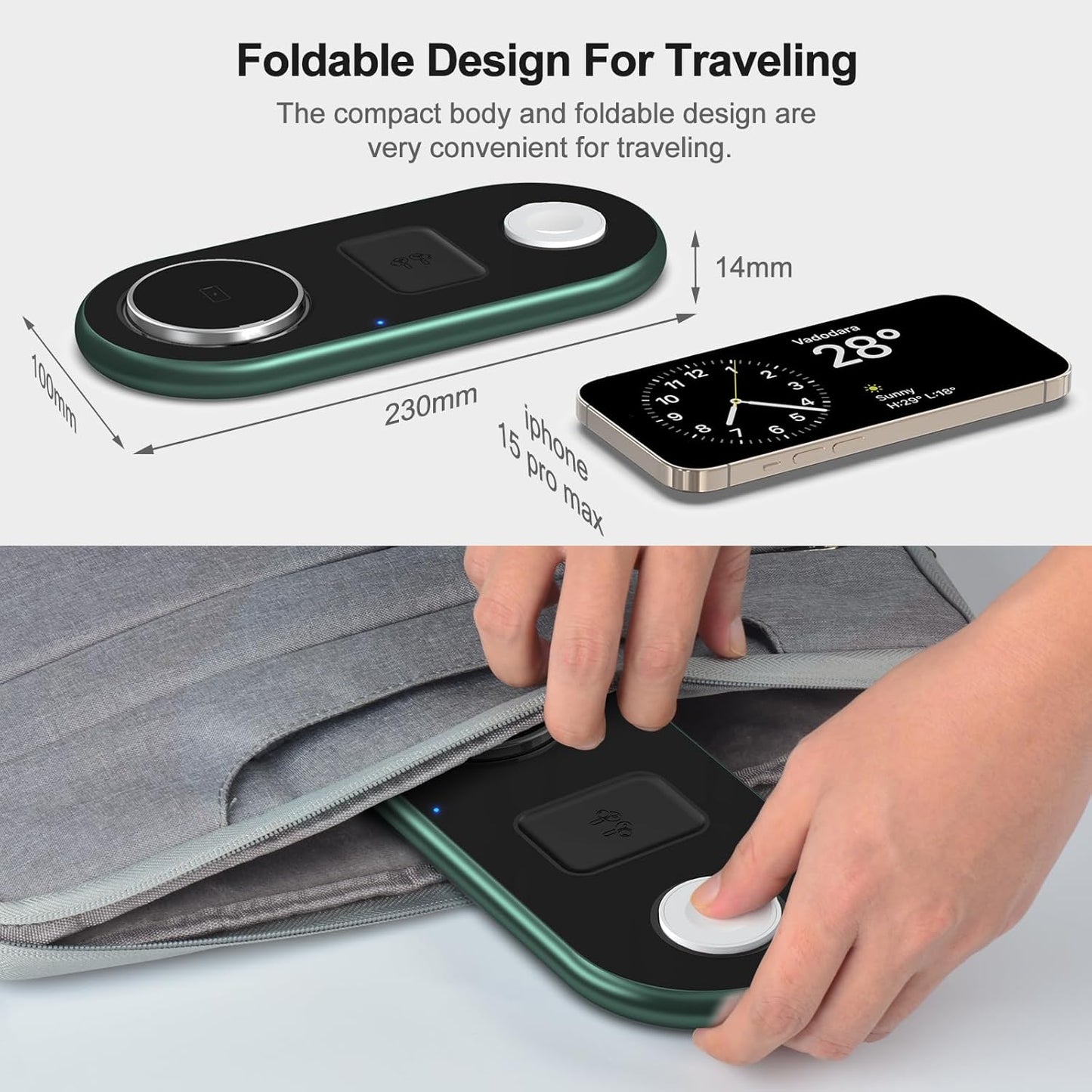 3 in 1 Charging Station for Apple Devices, Faster Mag-Safe Charger Stand, Magnetic Wireless Charger Station for iPhone 16 15 14 13 12 Pro Max Plus, Apple Watch iwacth & AirPods, (Alpine Green)