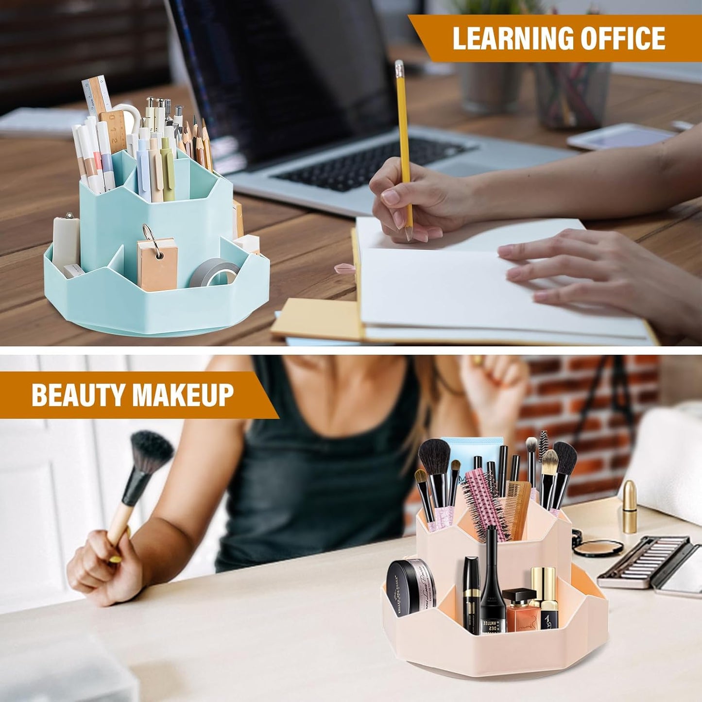 360 Degree Rotation Pen Holder,9 Slots Pencil Holder for Desk,Desk Organizer,Desk Accessories & Workspace Organizers,Apply Office, School, Home（Blue