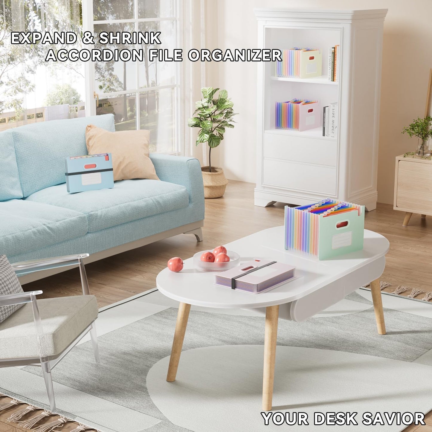 ThinkTex Accordion File Organizer, 12 - Pocket Expanding File Folders Upright & Open Top,for Paper Receipts, Bills&Taxes Organizer, Letter/A4 Size for School, Office, Home with tab-Pinkish Purple