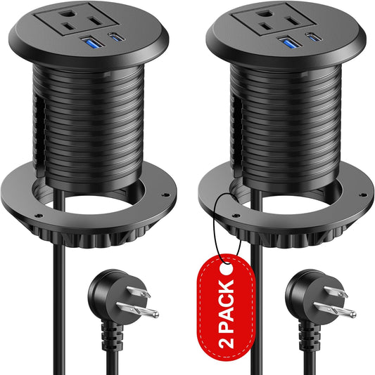 Desktop Power Grommet, 2 inch, USB C PD 20W Fast Charging Station, Desk Hole Outlet,ETL Listed (2, 6 FT Cable)