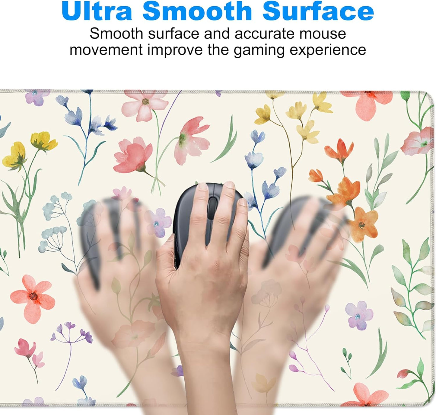 Desk Mat, Colorful Watercolor Floral Large Gaming Mouse Pad with Non-Slip Base Stitched Edges,Desk pad for Keyboard and Mouse Home Office 35.4"x15.7"