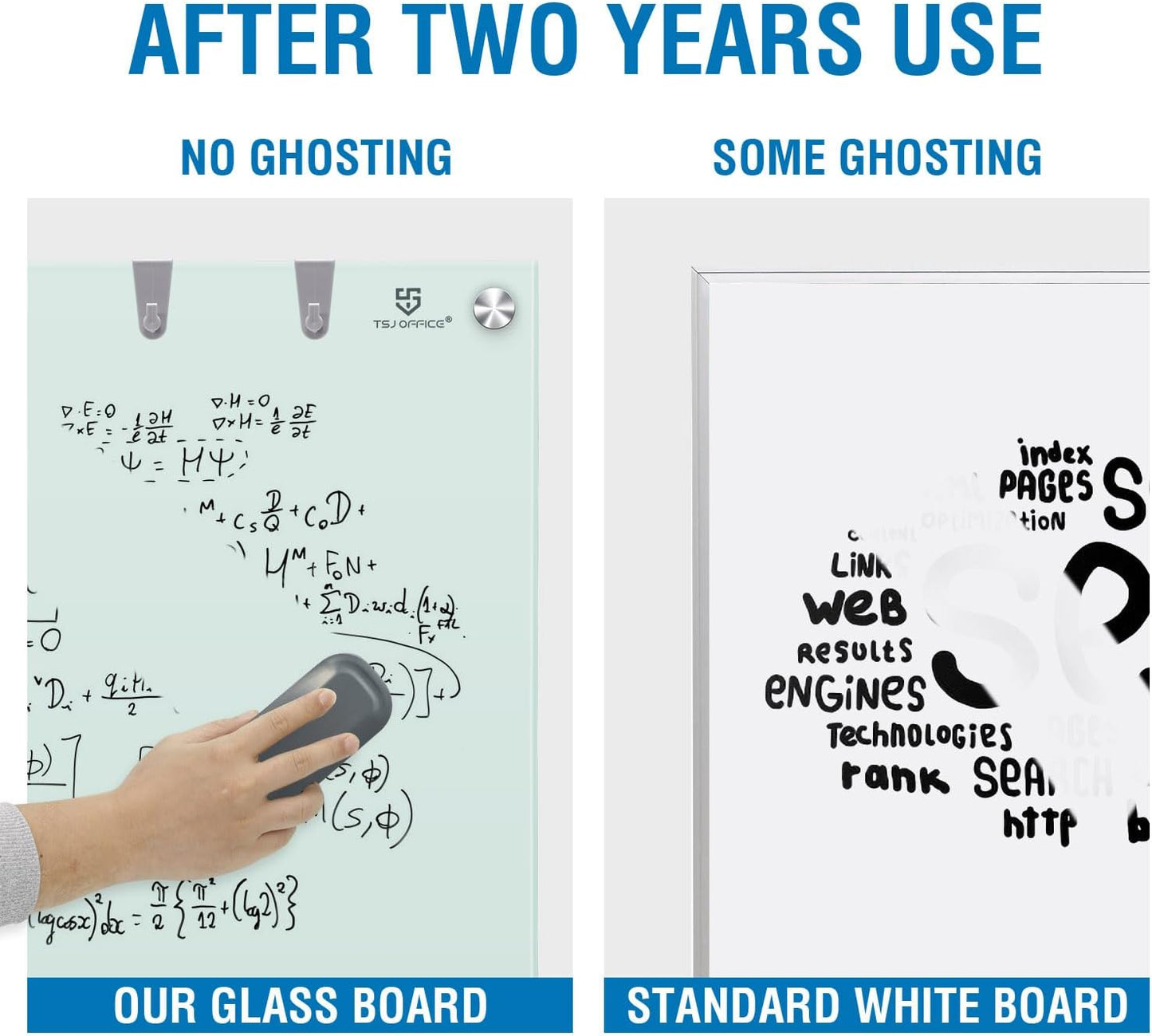 TSJ OFFICE Glass Dry-Erase Board - 36 x 24 Inches Wall Mounted Whiteboard with Magnetism, Large Frameless Glass White Board for Office, Home & School