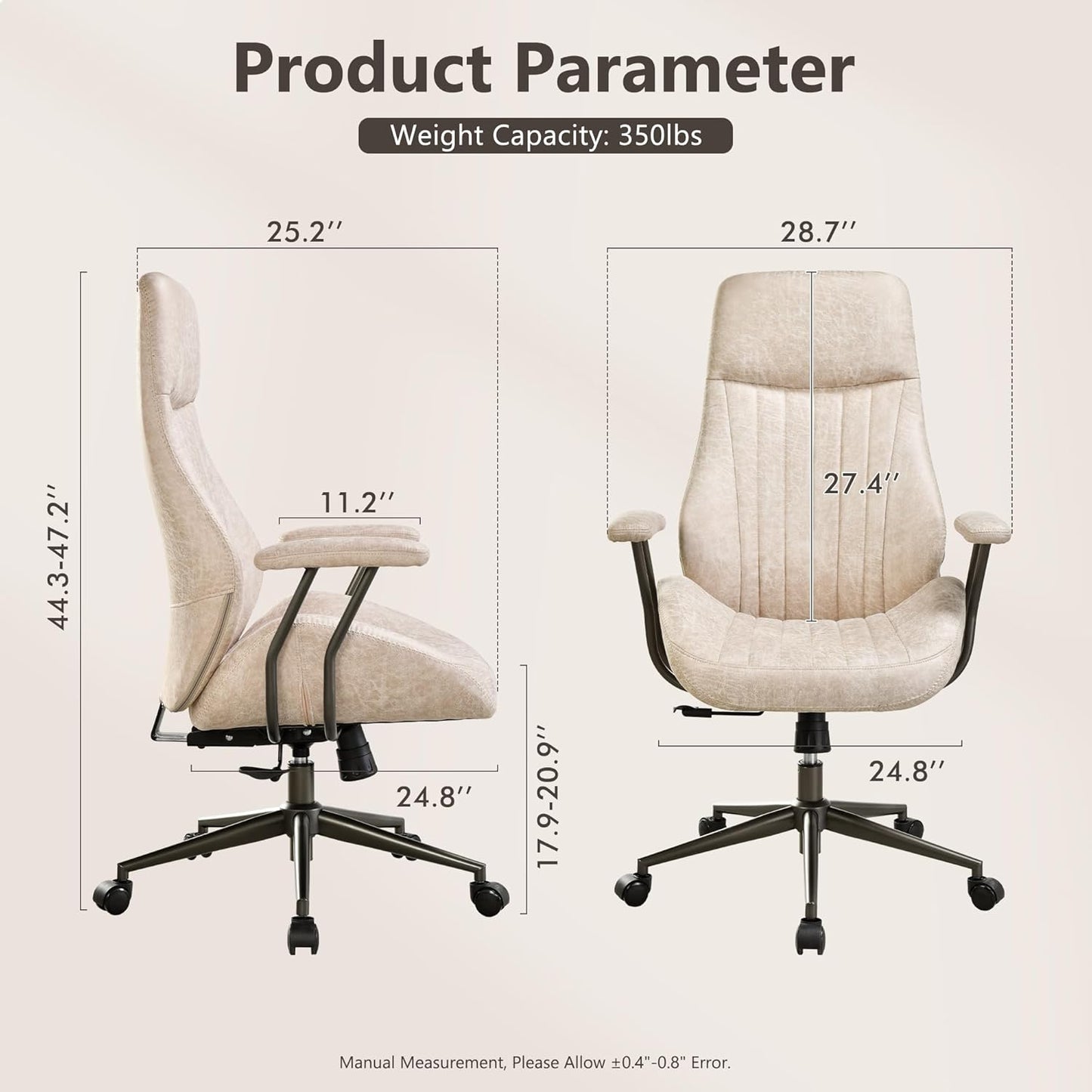 Mid Century Modren Office Chair - High Back Swivel Executive Chair with Lumbar Support,Ergonomic Computer Desk Chair with Wheels,Faux Lether Suede Task Chair,350lbs (Beige, High Back)