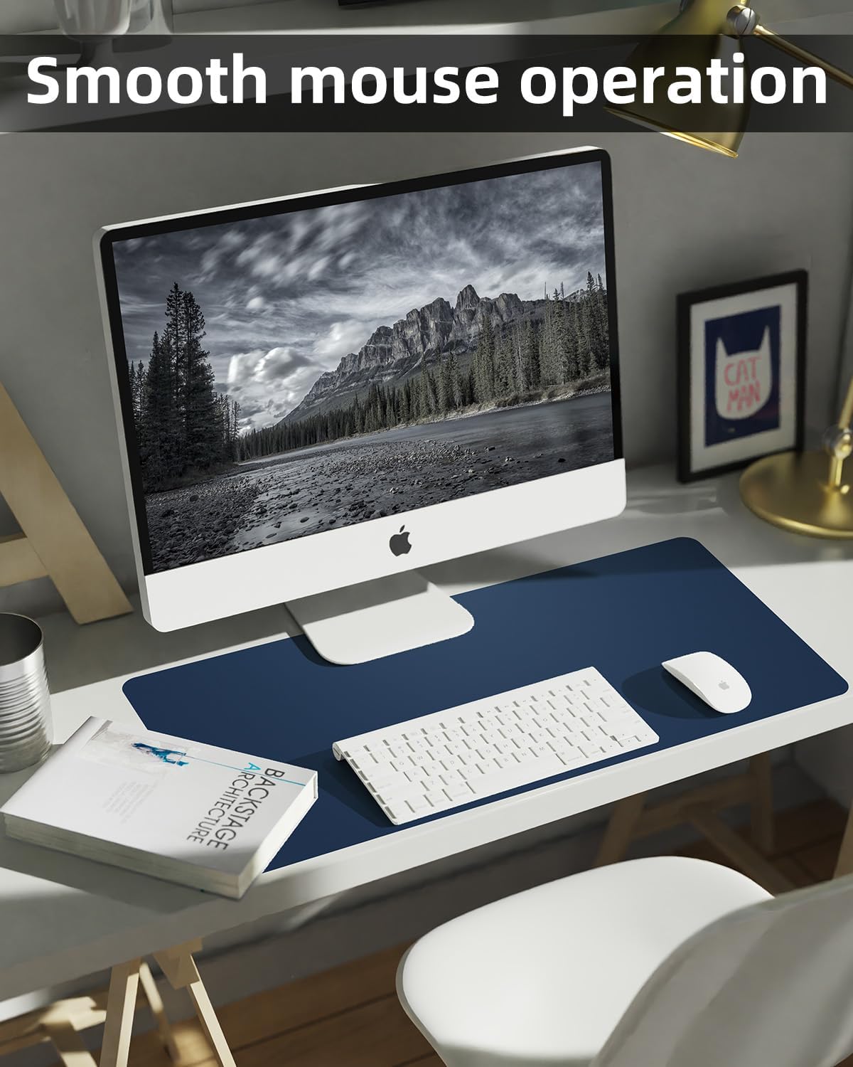 Large Desk mat, Leather Desk Pad Protector,Office Desk Mat,Mouse Pad, Non-Slip Desk Blotter, Laptop Desk Pad, Waterproof Desk Writing Pad for Office&Home (Midnight Blue, 55" x 17")