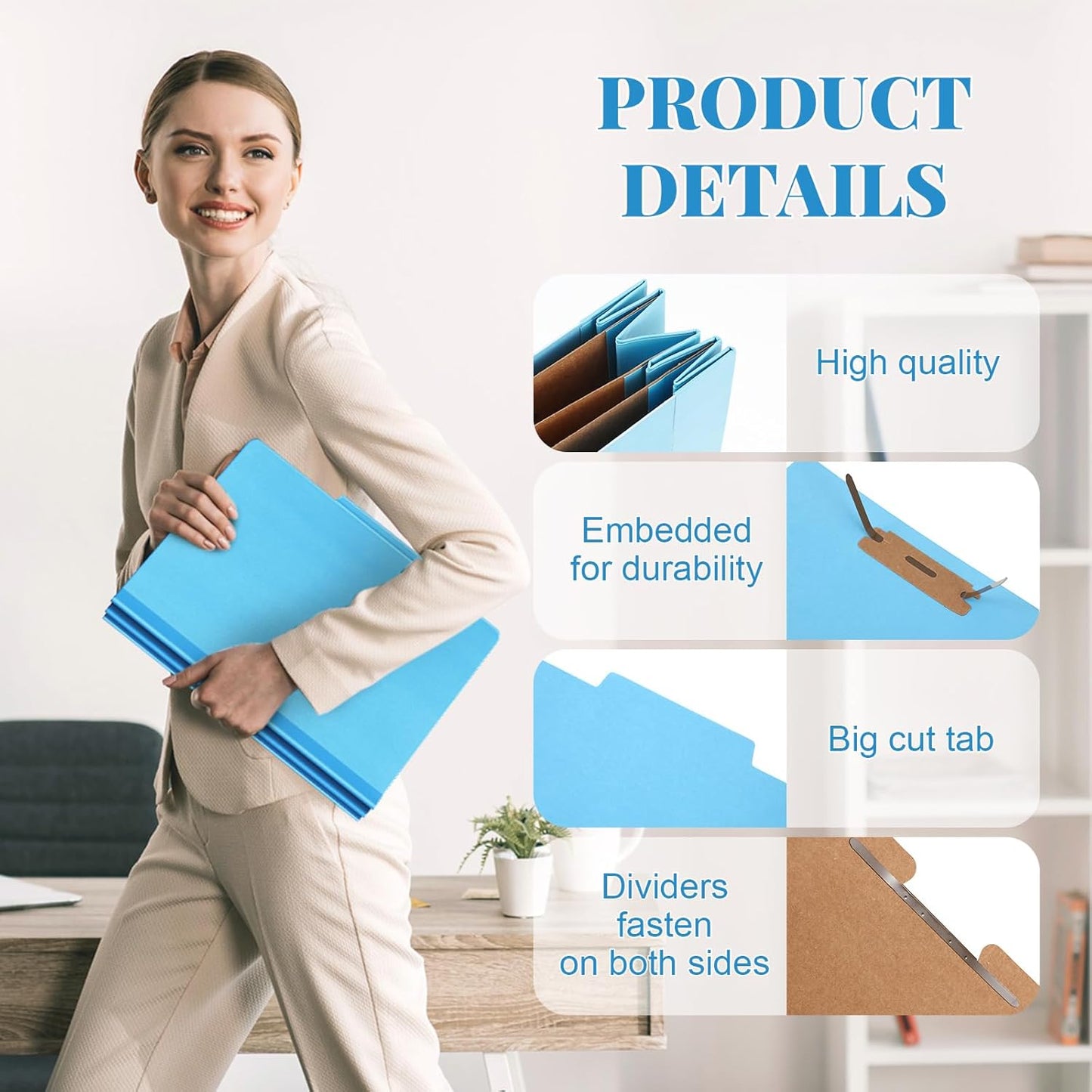 36 Pcs Classification Folders Letter Size, 3 Divider Pressboard File Folder with Fasteners, Expanding File Organizer Bulk for Teachers, Clergy, Office, Church, Christmas Donations (Blue)