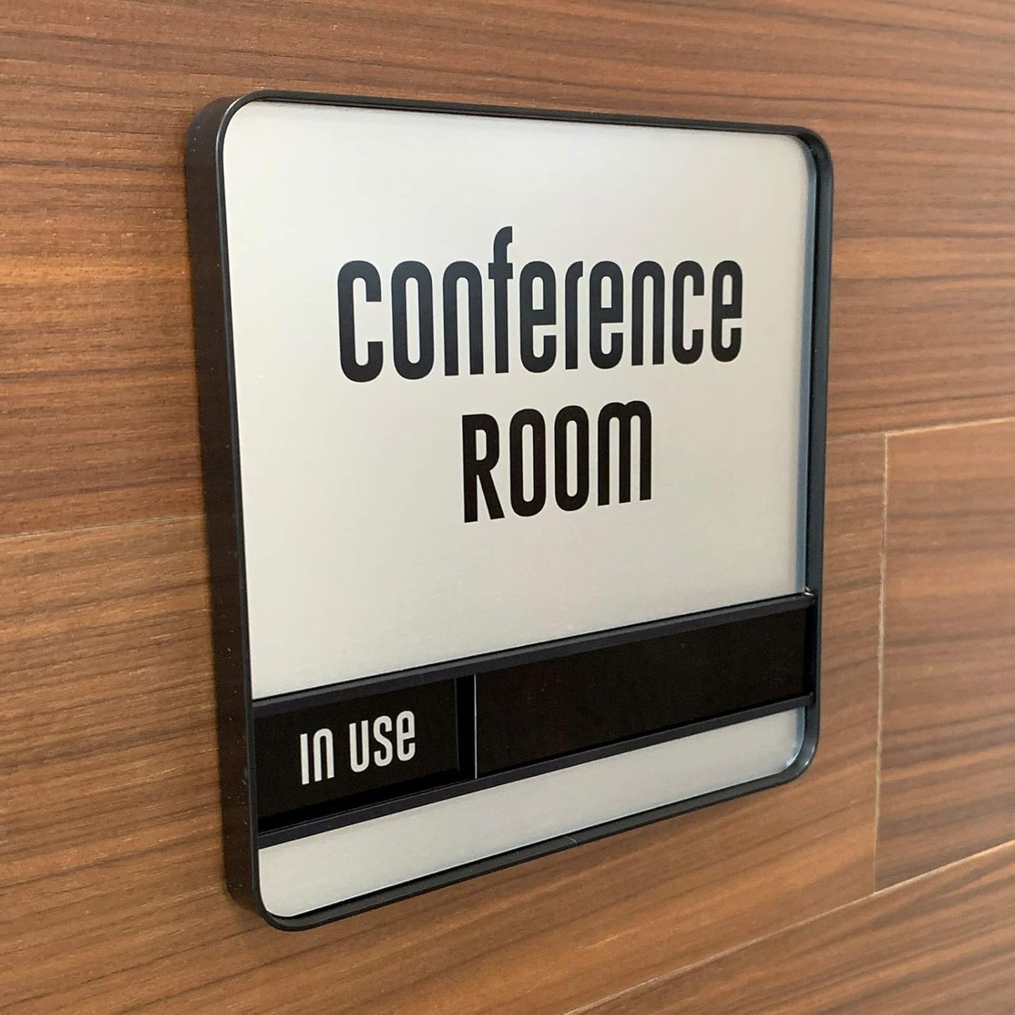 NapTags Conference Room Slider Signs (Silver - Black Frame, 6" x 6")