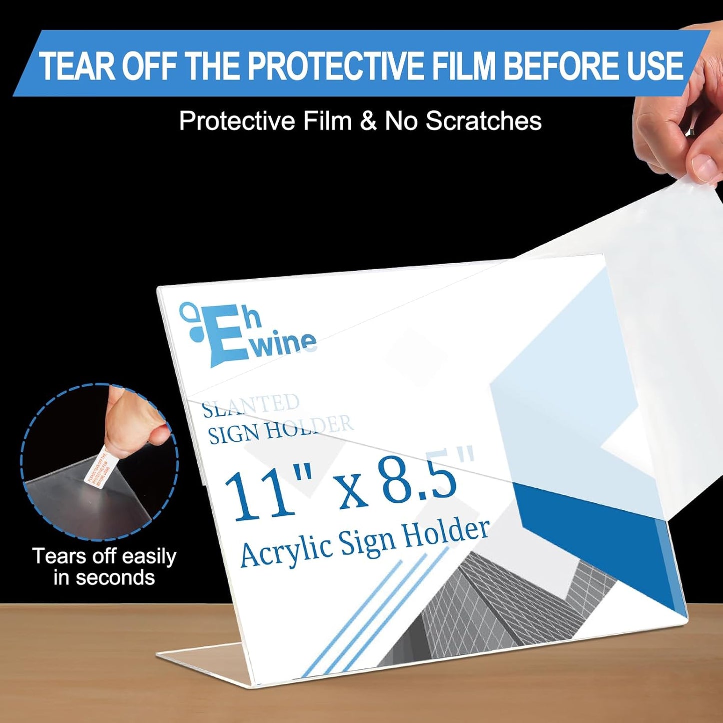 EHWINE 3 Pack 8.5 x 11 Acrylic Sign Holder Horizontal, Clear Plastic Signs Display Stand, Slanted Back Paper Holder Stand up Table Top Sign Holders Flyer Stand Frames for Office Business Store