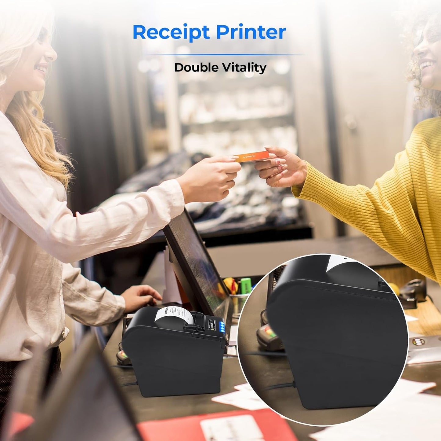 MUNBYN Receipt Printer P068, 3 1/8" 80mm Direct Thermal Printer, POS Printer with Auto Cutter - Thermal Receipt Printer with USB Serial Ethernet Windows Driver ESC/POS Support Cash Drawer