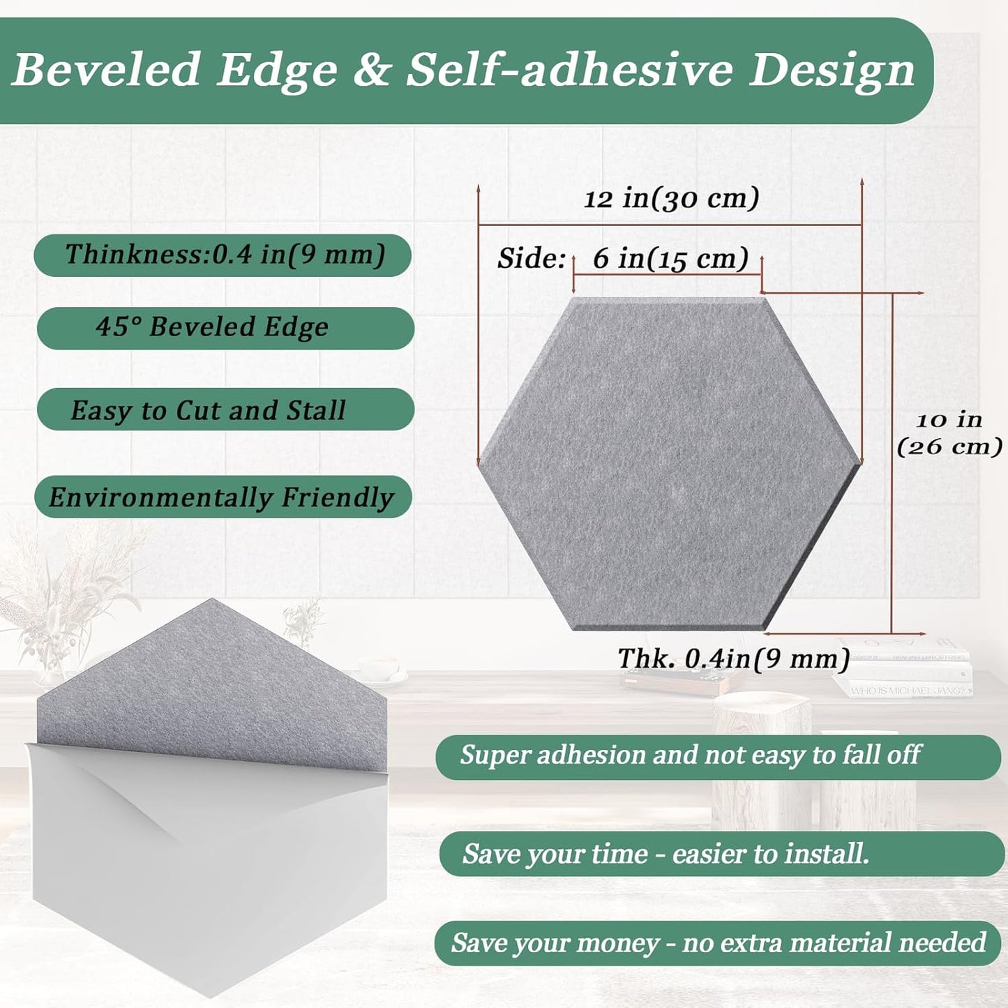 Hexagonal Acoustic Panels-12 Pack High-Density Sound Absorbing Panels 12"X10"X0.4" for Enhanced Noise Reduction, DIY Design, Idea for Studios, Offices, and Home Theaters(Ash Gray)