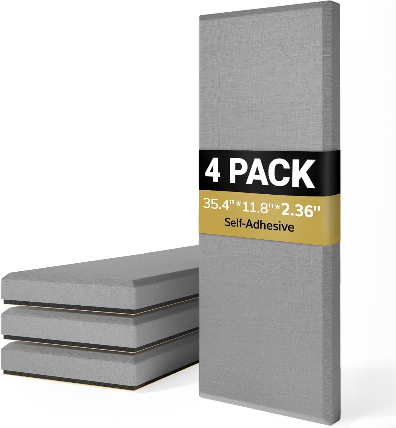 TONOR 4 PCS Large Acoustic Panel, 35.4″ * 11.8″ * 2.36″ 3D Fiberglass Sound Proof Panel with Full Self-adhesive, Decorative Echo Absorbing Wall Panel, for Studio, Living Room, Home, Office, Grey